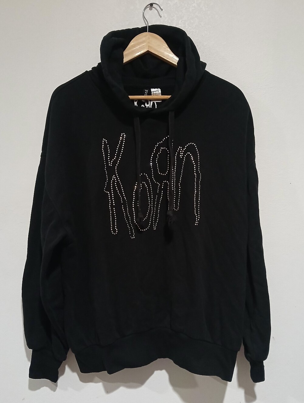 Korn × H&M Black Rhinestone Hoodie Pullover Sweatshirt Size: M